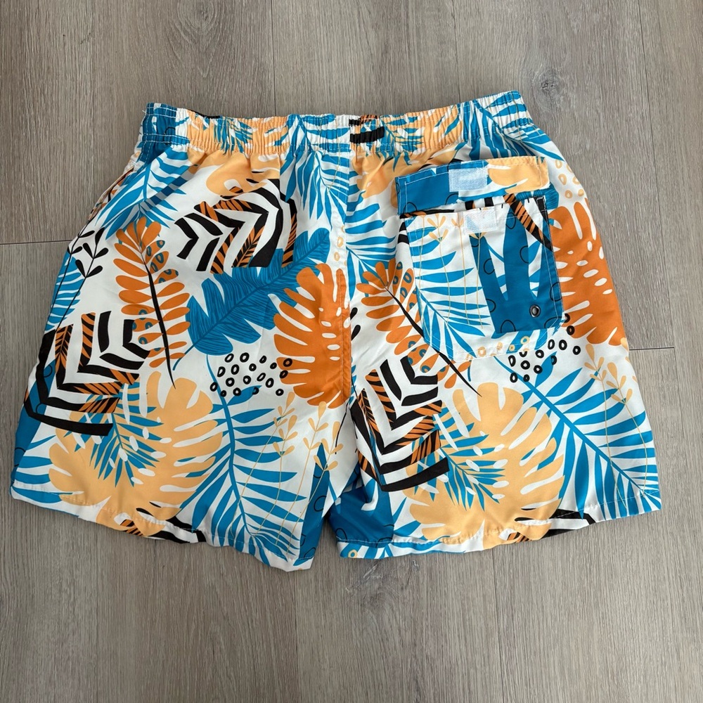 Boys Swim Trunks Shorts Large Blue Orange Cream 
Tropical Print Summer Swim Pool - Picture 5 of 13